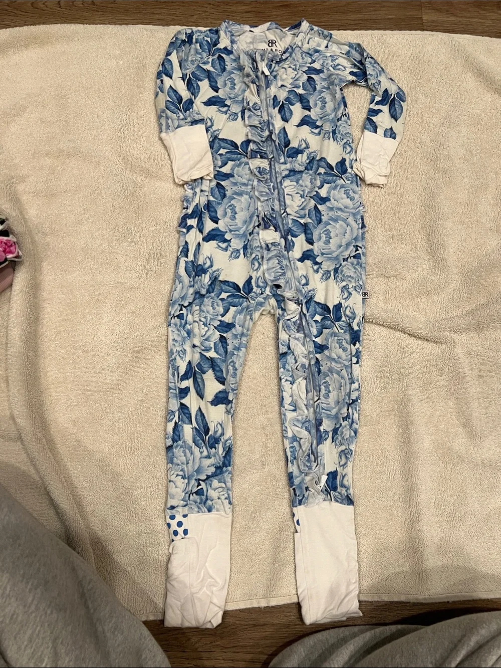 Blue Floral Kids One-Piece Pajamas by